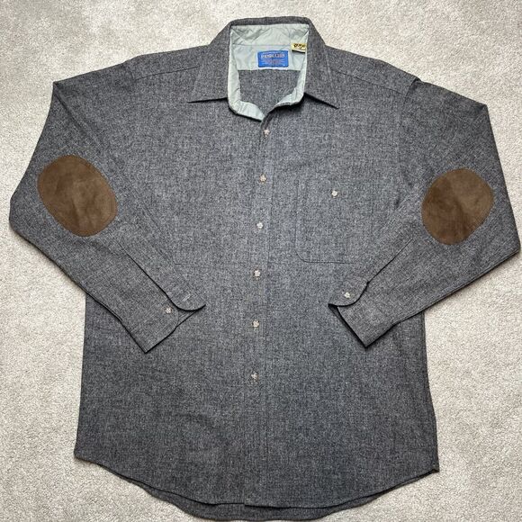 Vintage Pendleton Pure Virgin Wool  Button Up Shirt Men's Large Gray Long Sleeve - Picture 1 of 10